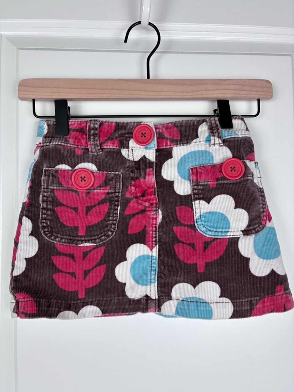 Mini Boden Girls Floral Corduroy Skirt with Pockets - Brown, Pink & Blue Size 6